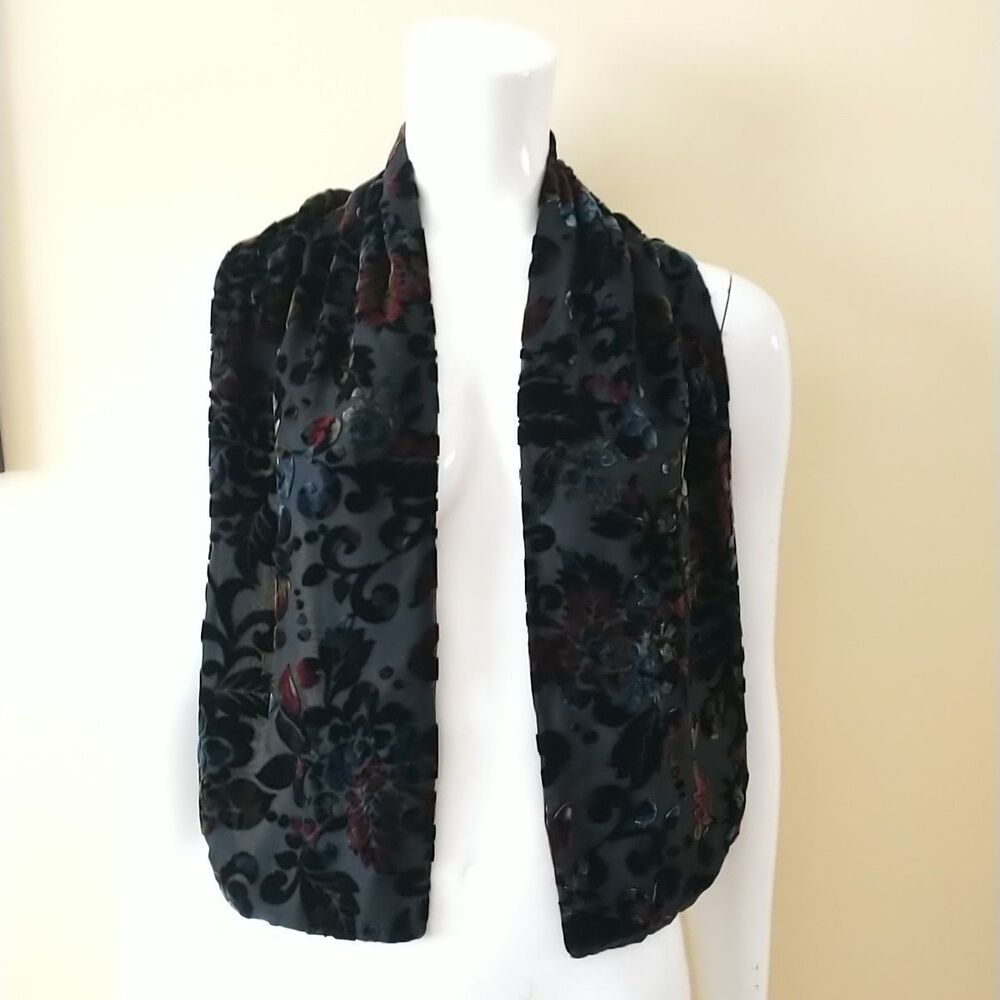 Scarf Multicolor Floral Velvet Burnout Lined Fairy Whimsigoth Rectangle 8x46"